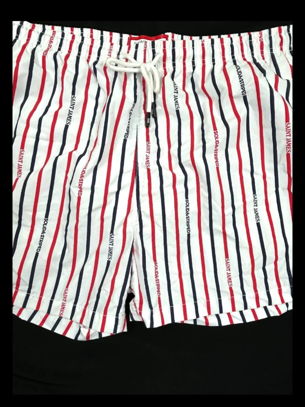 Saint James X Solid & Striped Swim Trunks Shorts Mens XL Red White Blue Lined